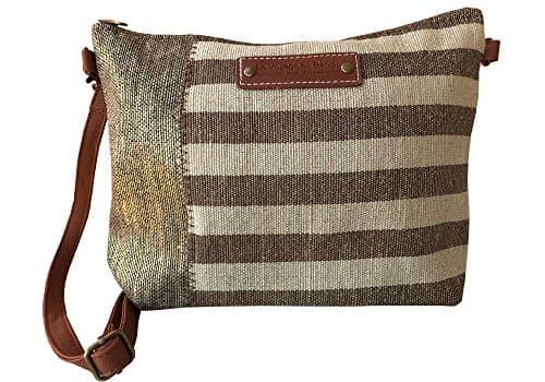 Petit sac main rayé le « voyage en panier » choco et beige
