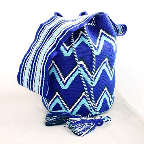 Sac colombien Wayuu fait main aux motifs tribaux, bleu