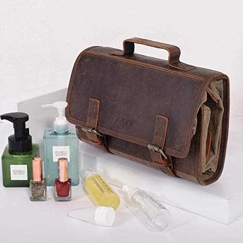 La trousse de toilette homme en cuir et toile étanche marron S Zone