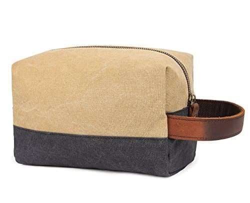 La trousse de toilette homme en cuir et toile étanche beige et grise Evervanz