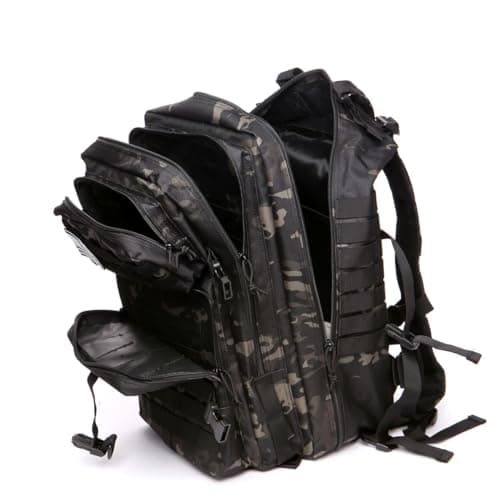 Sac à dos tactique 50L camouflage noir ouvert