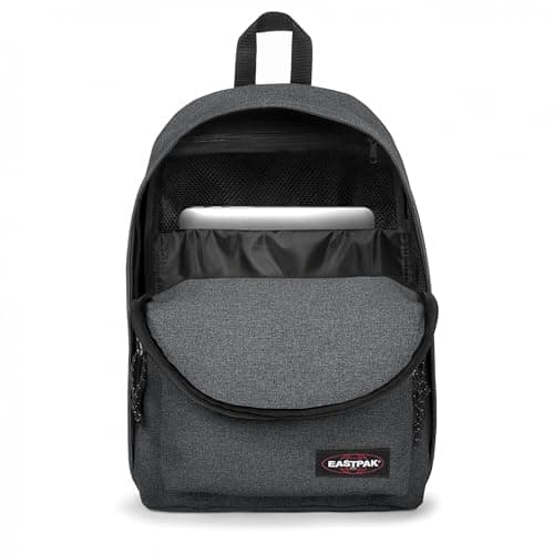 Sac à dos Eastpak gris ouvert montrant compartiment laptop