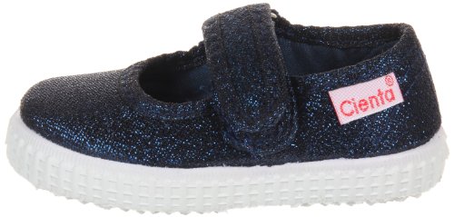 Ballerine vegan en toile de coton bio pour fille Natural World bleu marine pailletée