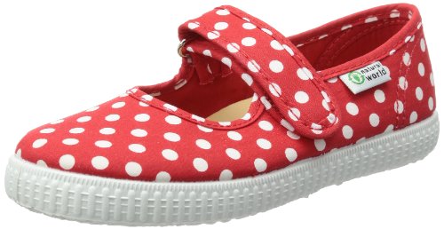 Ballerine vegan en toile de coton bio rouge à pois blanc pour fille Natural World