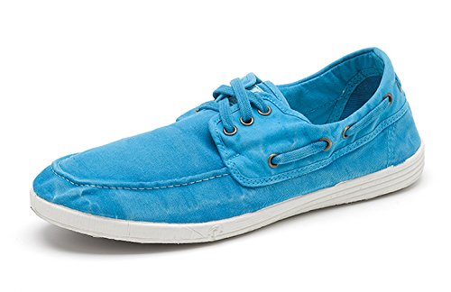 Chaussure bateau Vegan en toile de coton bio Natural World pour homme bleu vif