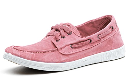 Chaussure bateau Vegan en toile de coton bio Natural World pour homme rose