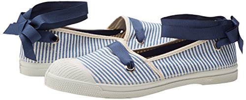 Rythmiques Bensimon en toile bleue rayée façon marinière avec lacets cheville, un look original et féminin pour l'été