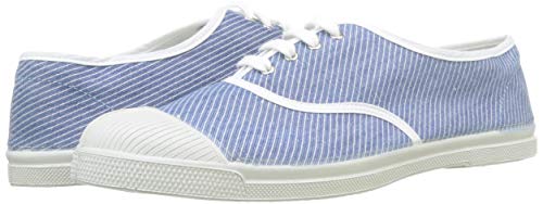 Baskets Bensimon en toile bleue rayée façon marinière avec lacets