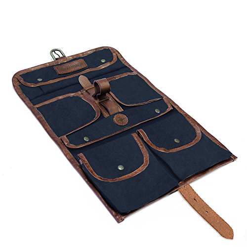 La trousse de toilette homme en tuile et en cuir pleine fleur qui peut être suspendue et avec compartimentation multi-poche