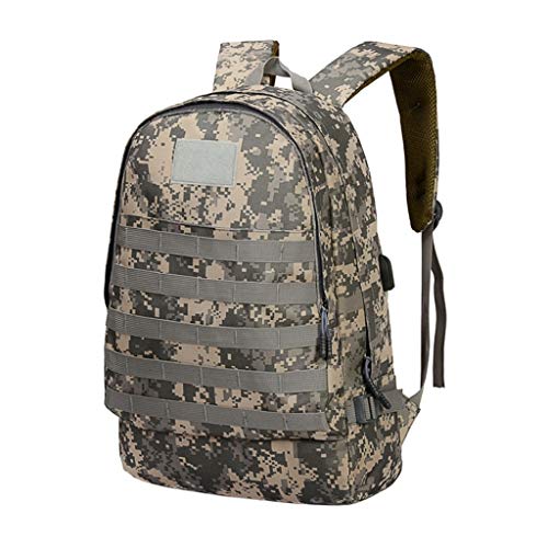 Grand sac à dos camouflage militaire pixelisé vert et beige pour homme avec recharge USB