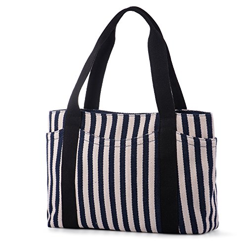 Grand sac à main rayé en toile blanc et bleu marine Larechor