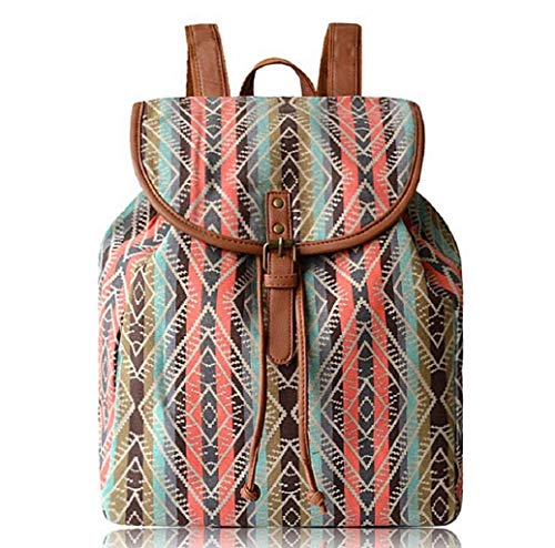 Sac à dos canvas rayé style vintage et coloré, en toile et cuir PU et imprimé géométrique