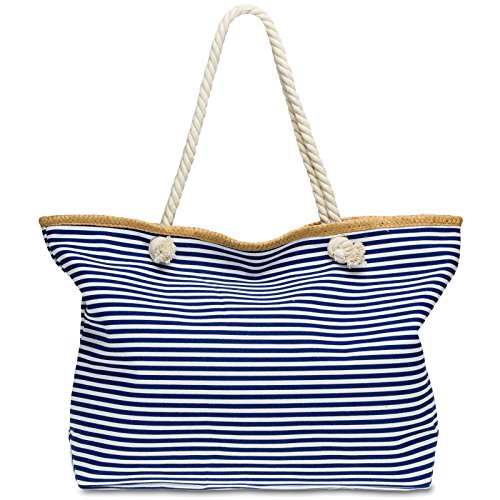 Sac de plage rayé en toile canvas et cordage XXL, Caspar