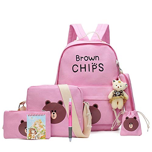 Sac à dos enfant en toile rose nounours Brown Chips