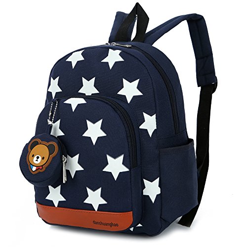 Petit sac à dos maternelle pour garçon en toile bleu à étoiles