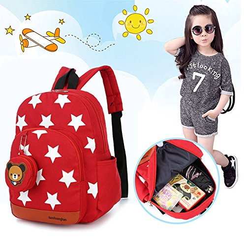 Petit sac à dos maternelle pour fille en toile rouge à étoiles