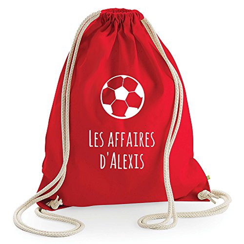 Sac à dos ficelles en toile coton bio personnalisé foot garçon rouleur rouge