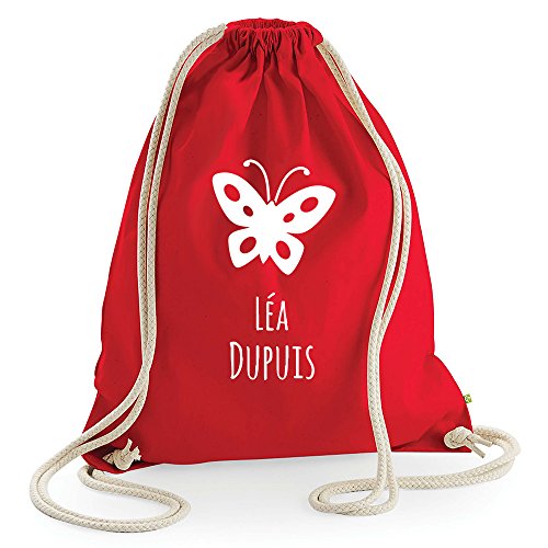 Sac à dos ficelles en toile coton bio personnalisé fille avec papillon