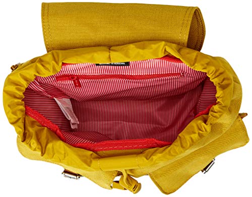 Intérieur soigné du sac à dos jaune moutarde vintage Herschel avec lanières cuir et poches jumelles