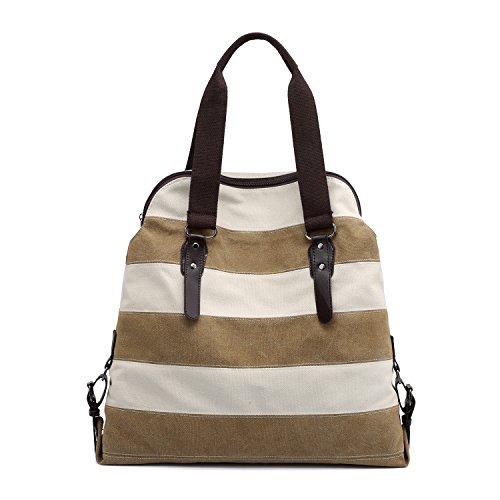 Sac rayé Road & Cool beige et blanc en toile
