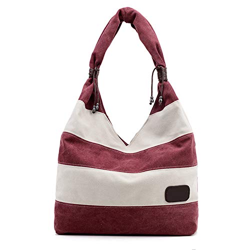 Sac rayé Road & Cool rouge bordeaux et blanc en toile