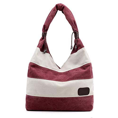 Sac rayé Road & Cool rouge bordeaux et blanc en toile