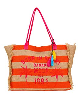 Sac de plage Banana Moon en toile rayé beige et orange