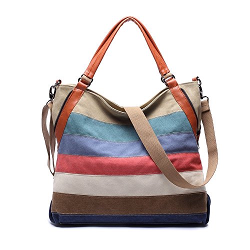 Sac à main rayé multicolore en toile grande capacité style urbain casual pour femme