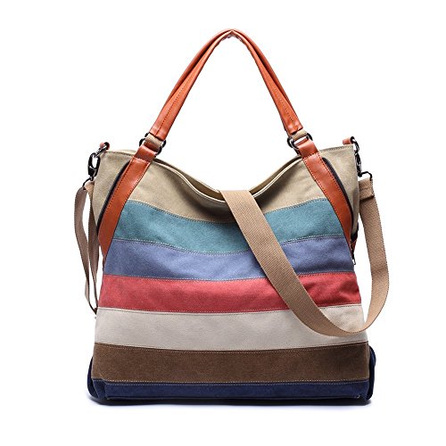 Sac à main rayé multicolore en toile grande capacité style urbain casual pour femme