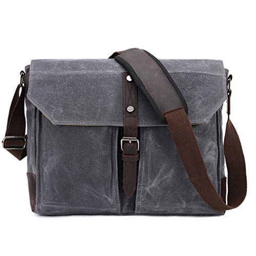 Sac bandoulière canvas et cuir ordinateur 16 pouces bleu