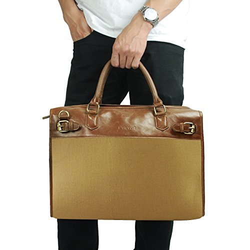 Sac bandoulière cuir Pu et toile canvas pour ordinateur 15 pouces, style épuré