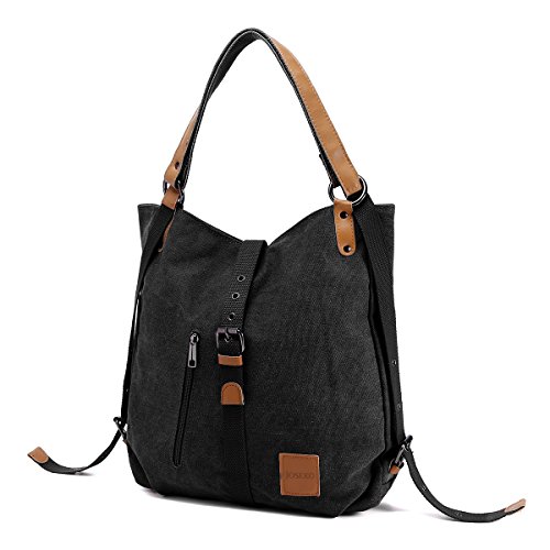 Sac tote chic en toile noire et cuir pour le boulot