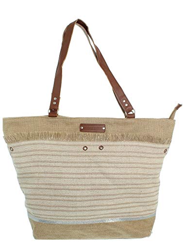 Cabas rayé blanc et beige Le voyage en panier