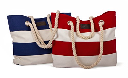 Sac shopper rayé en toile 100 % coton avec cordage Tombrook couleur marinière rouge ou bleue
