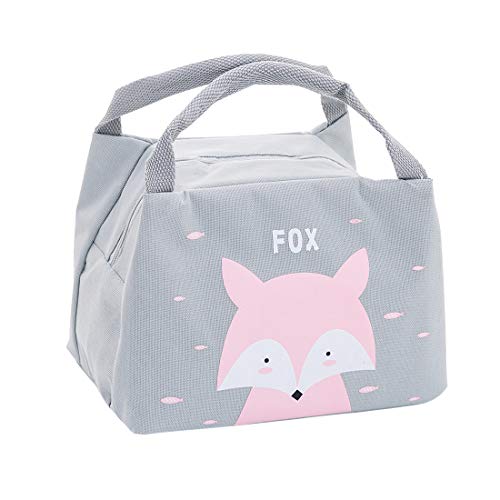 Sac repas isotherme en toile pour enfant avec renard rose