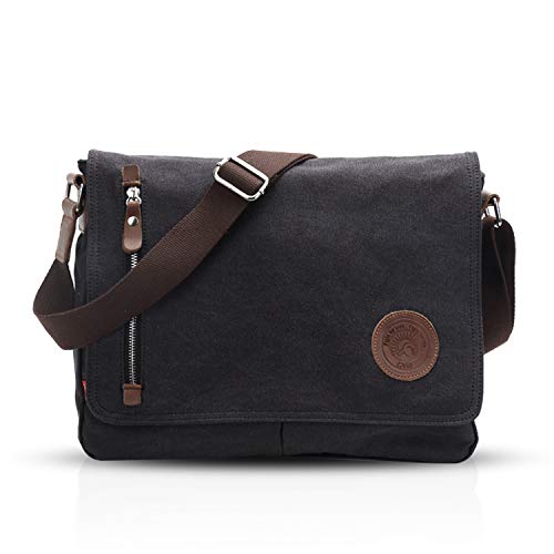 Sac messenger canvas 14 pouce toile noire, style épuré