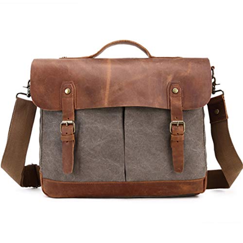 Messenger cuir et toile cirée ordinateur 16 pouces, style casual