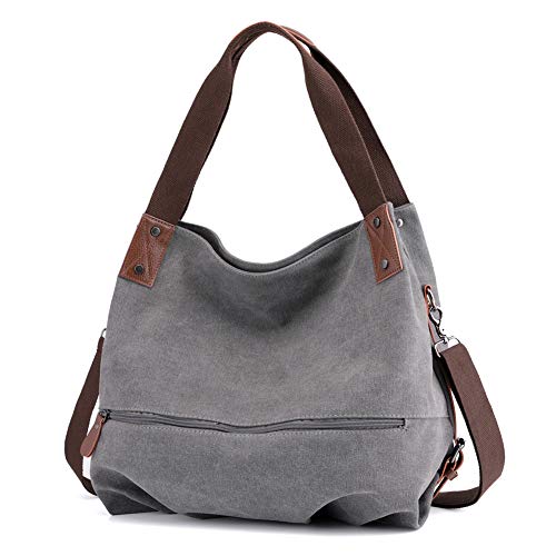 Sac tote toile sac Hobo gris et marron femme, grande capacité