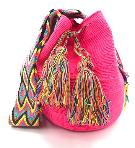 Sac colombien Wayuu fait main aux motifs tribaux, Rose et coloré