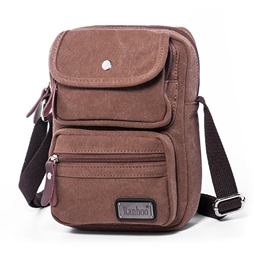 Sacs messenger Canvas taille S, format petit sac à main homme, toile marron Ranboo