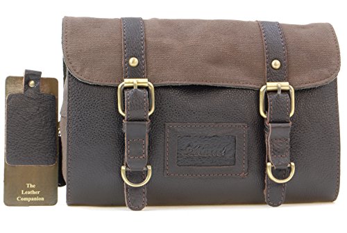 La trousse de toilette homme Ashwood en cuir pleine fleur huilé et toile marron foncé