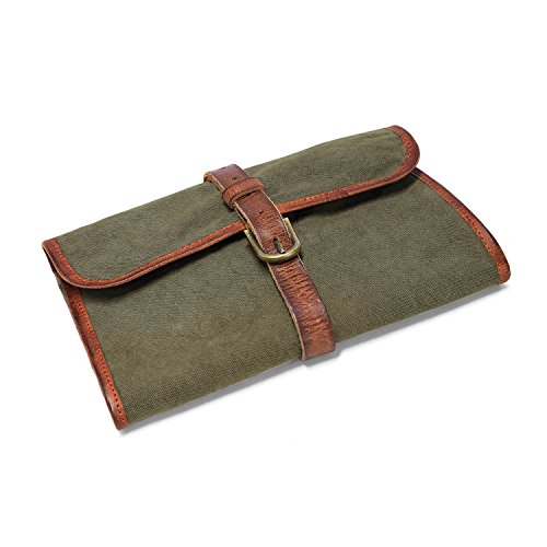 La trousse de toilette homme en toile verte Drakensberg et en cuir pleine fleur pour homme